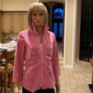 Lafayette 148 red and white check shirt